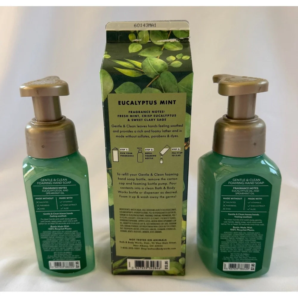 Bath & Body Works Eucalyptus Spearmint Foaming Hand Soap 2 Bottles & 32oz Refill